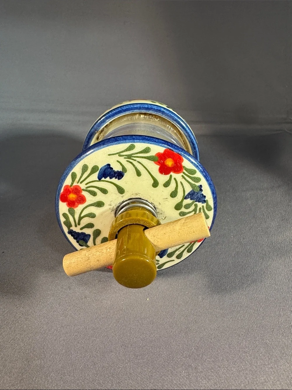 Hand-Painted Ceramic Herb/Butter Press - Cream with Blue & Floral Accent